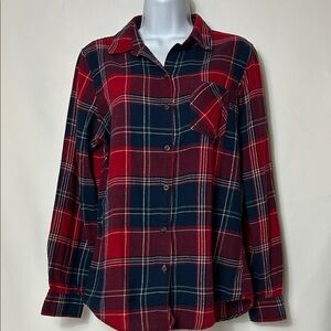 Field & Stream Women’s Size Medium Red Blue Plaid Flannel Button Front Shirt Top